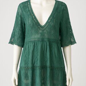 Embroidered Swim Cover Up One Size Teal Green